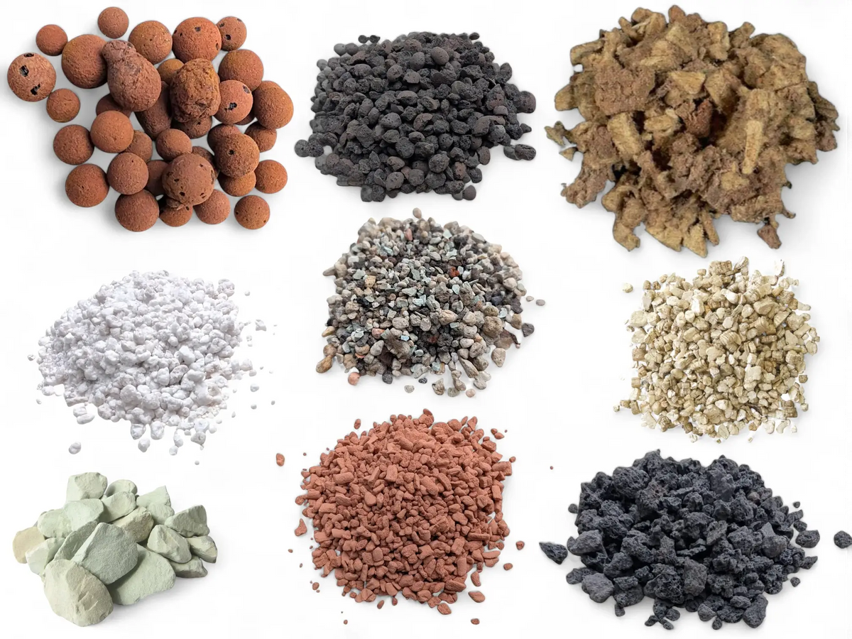 LECA, pumice, Mapito, perlite, Pon, vermiculite, zeolite, Seramis and lava rock