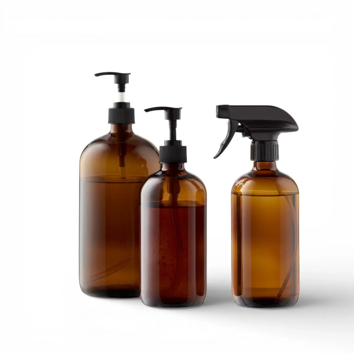 Brown fertiliser bottles on white background