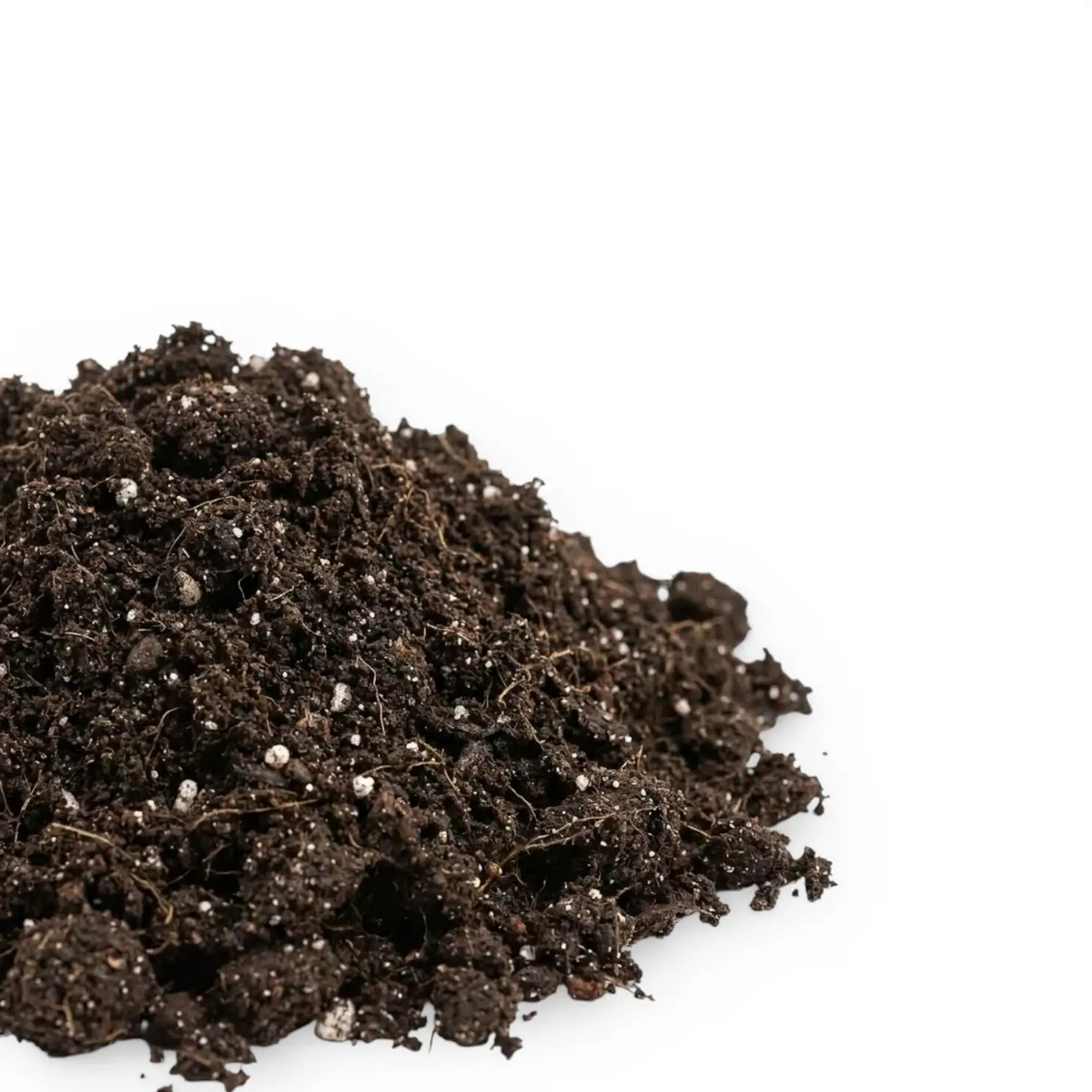 Heap of base potting mix on a white background
