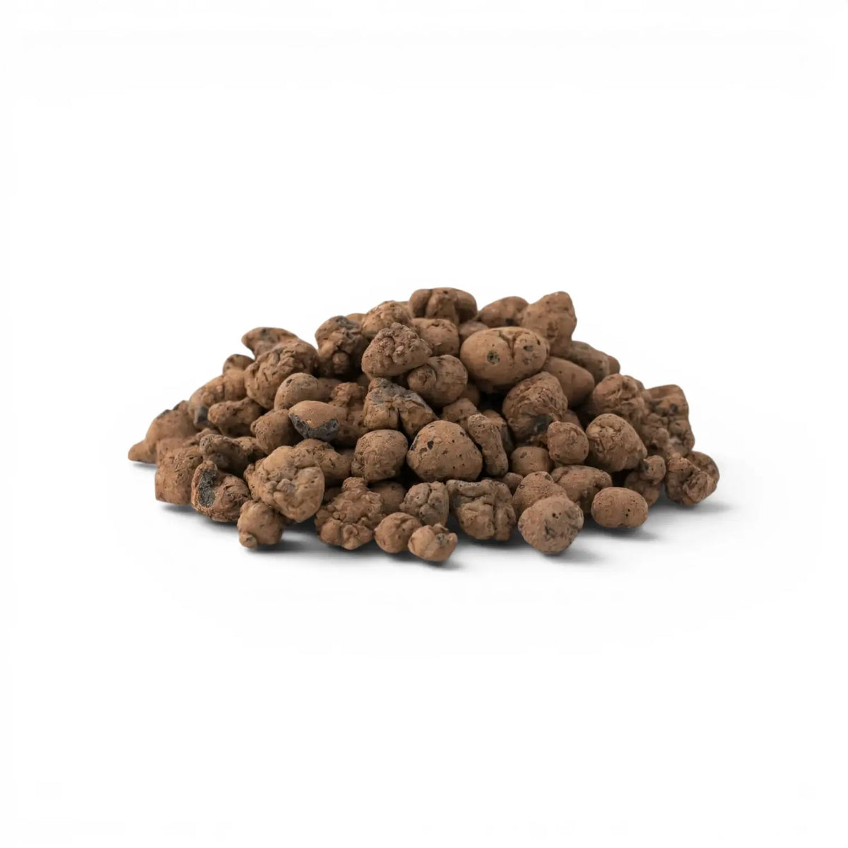 Pile of expanded clay pebbles on a white background