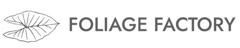 Foliage Factory logo with Alocasia leaf icon.