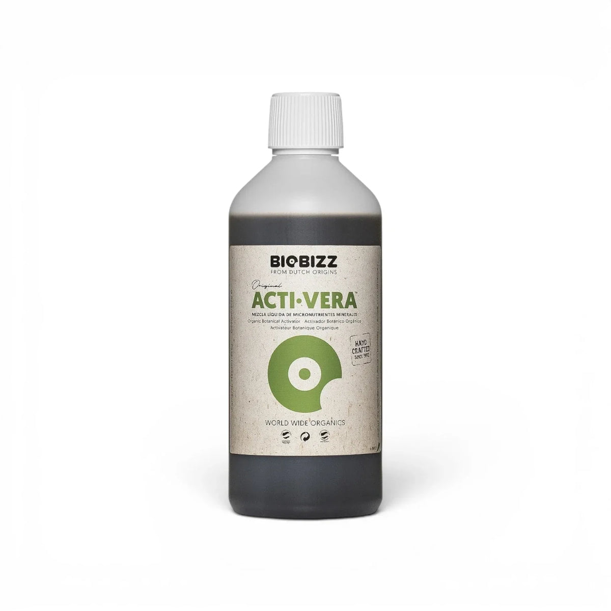 Biobizz Acti Vera 500-ml-Flasche vor weißem Hintergrund