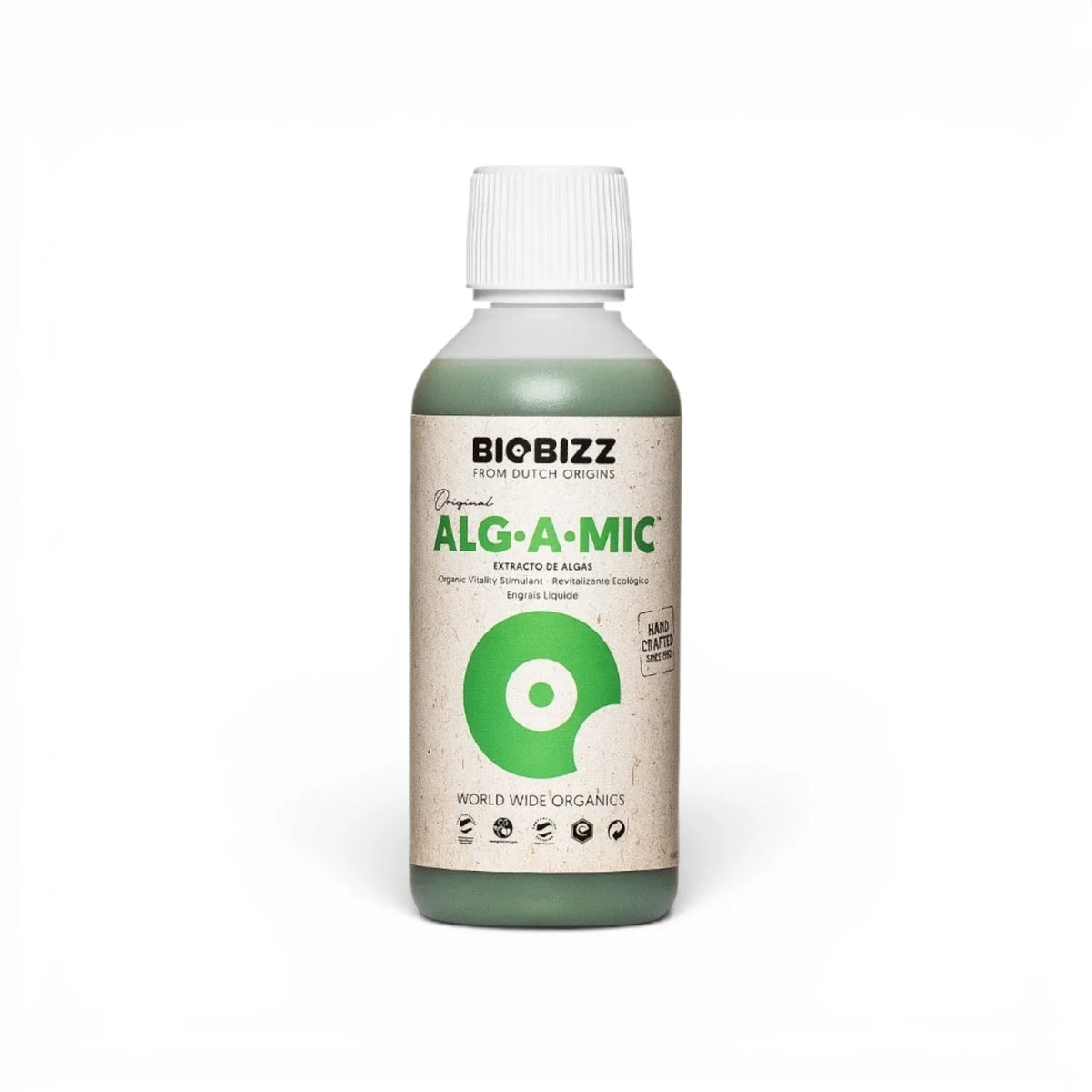 Biobizz Alg A Mic 250-ml-Flasche vor weißem Hintergrund