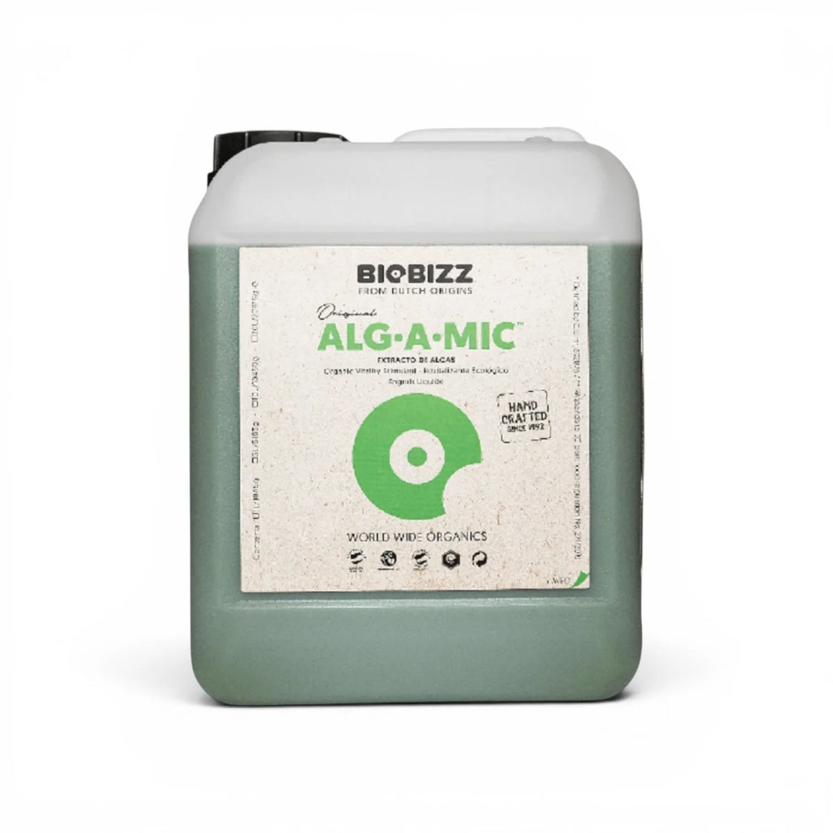 Biobizz Alg A Mic 5-Liter-Flasche vor weißem Hintergrund