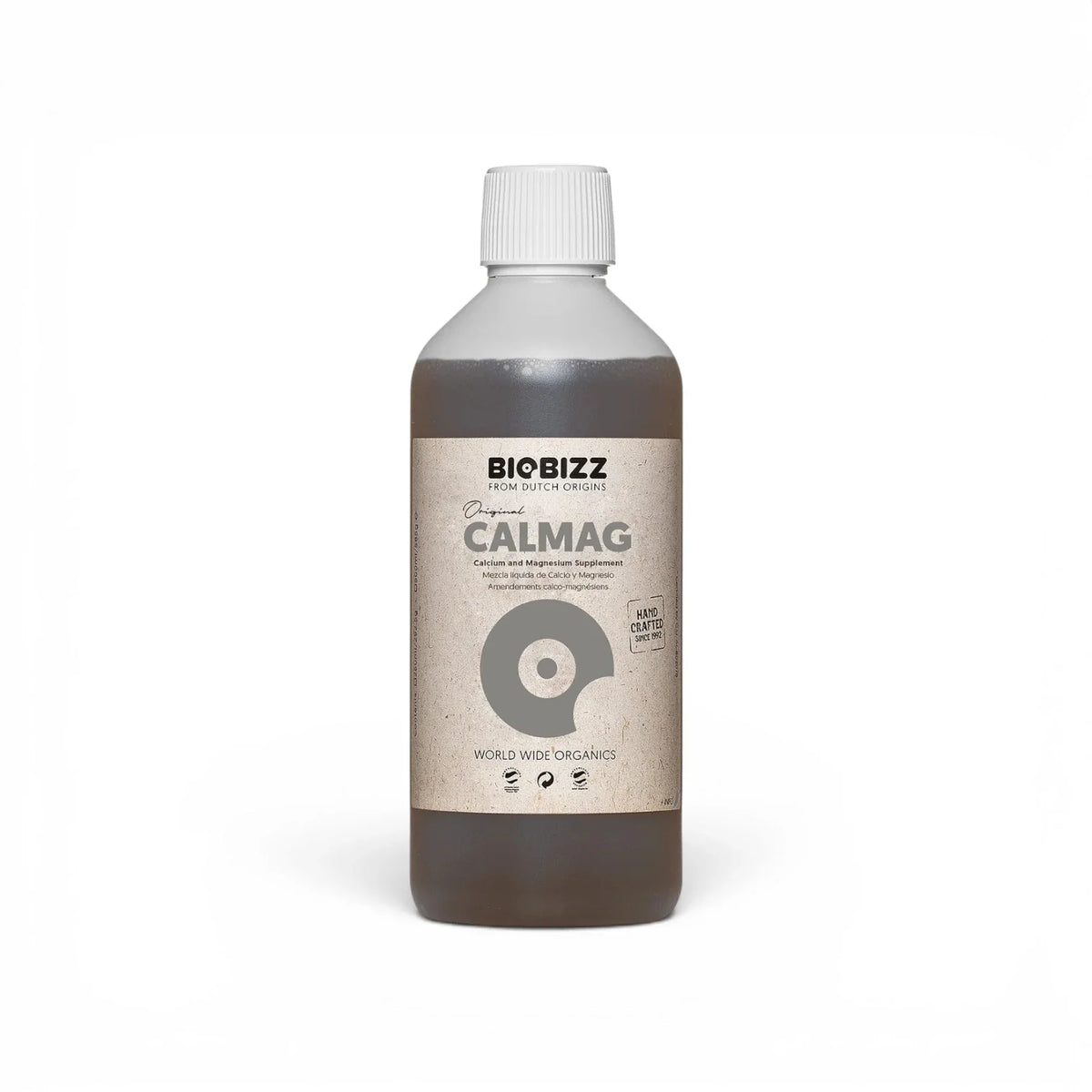 Biobizz Calmag 500-ml-Flasche vor weißem Hintergrund