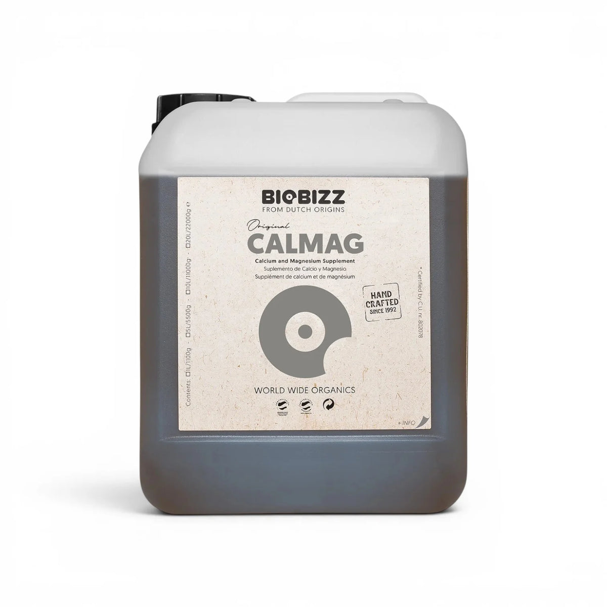 Biobizz Calmag 5-Liter-Flasche vor weißem Hintergrund