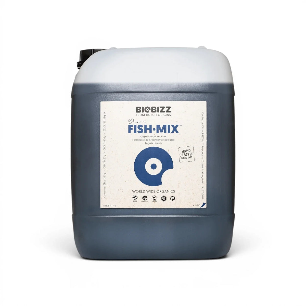 Biobizz Fish Mix 10 L bottle on a white background