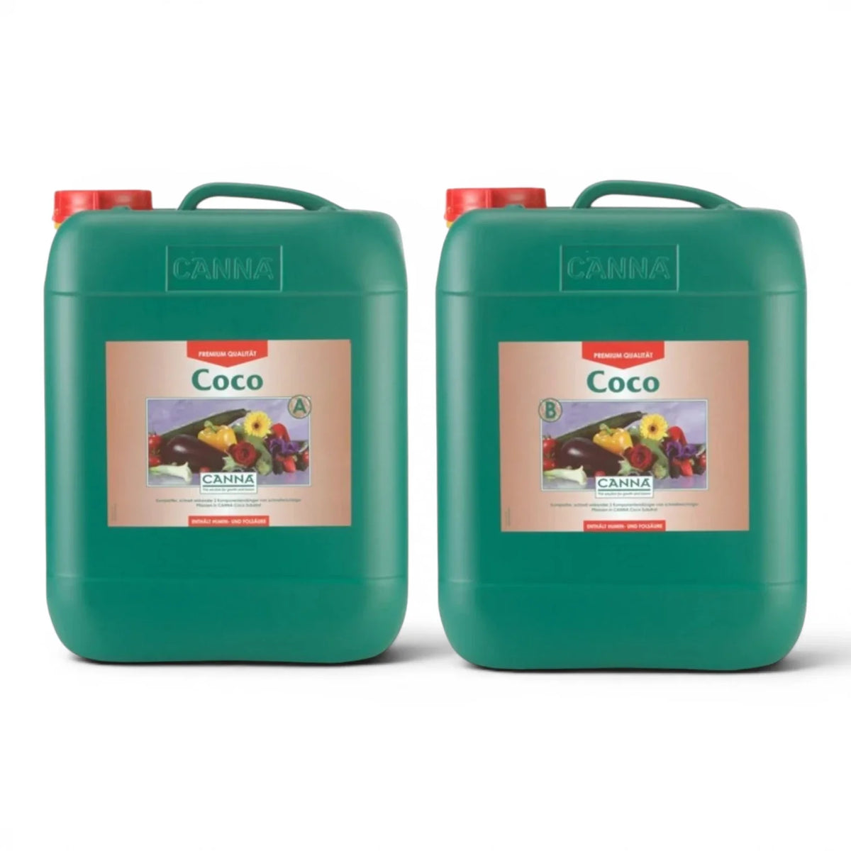 CANNA Coco A+B 10-Liter-Flaschen-Set vor weißem Hintergrund