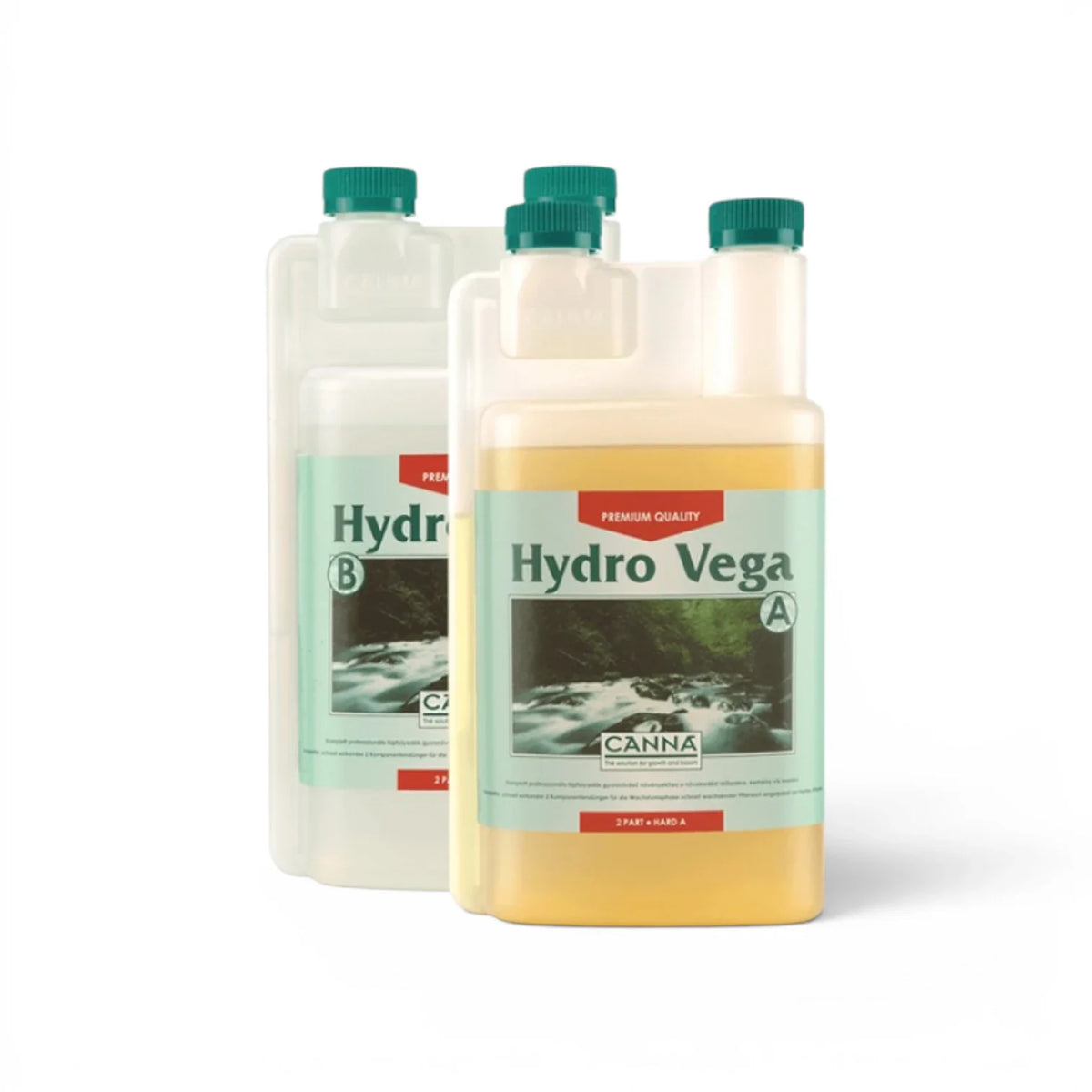 CANNA Hydro Vega A+B 1-Liter-Flaschen-Set vor weißem Hintergrund