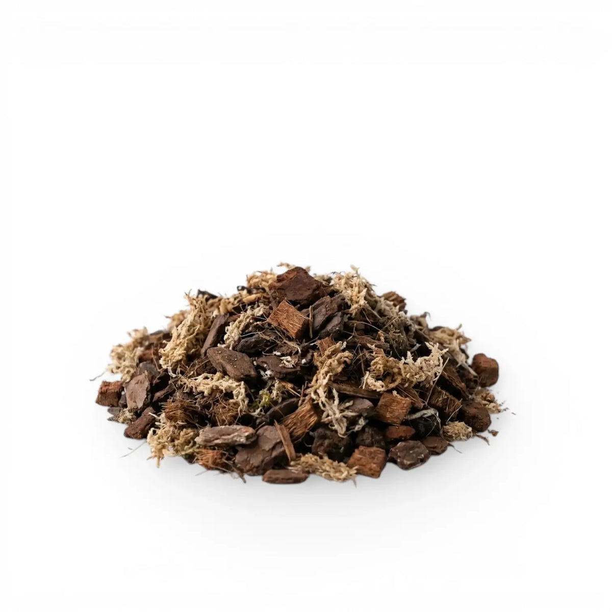 Heap of orchid potting mix on a white background