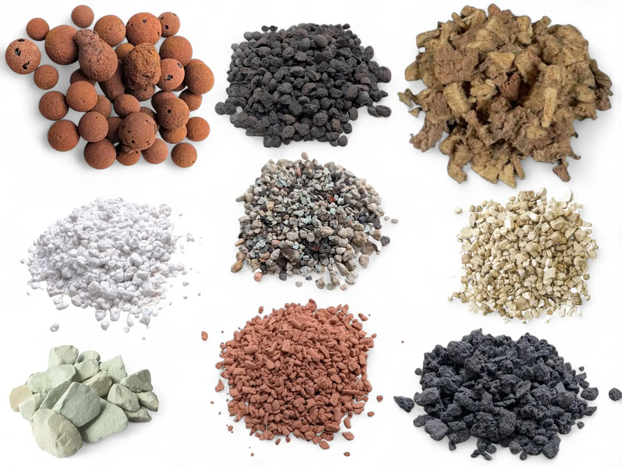 LECA, pumice, Mapito, perlite, Pon, vermiculite, zeolite, Seramis and lava rock