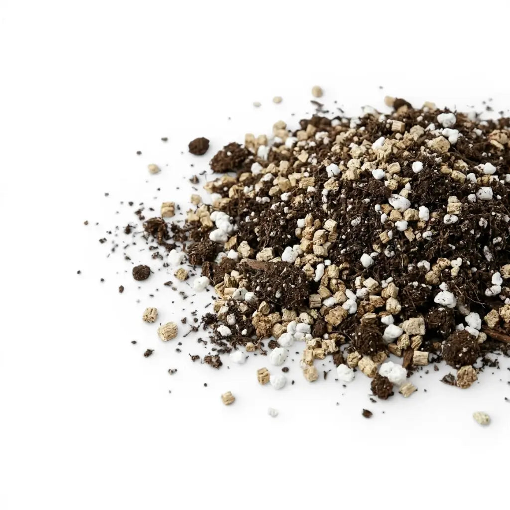 Close up of propagation soil mix on a white background 