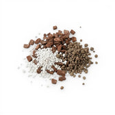 air flow substrate mix ingredients: lava granulate, perlite and pine bark on a white background