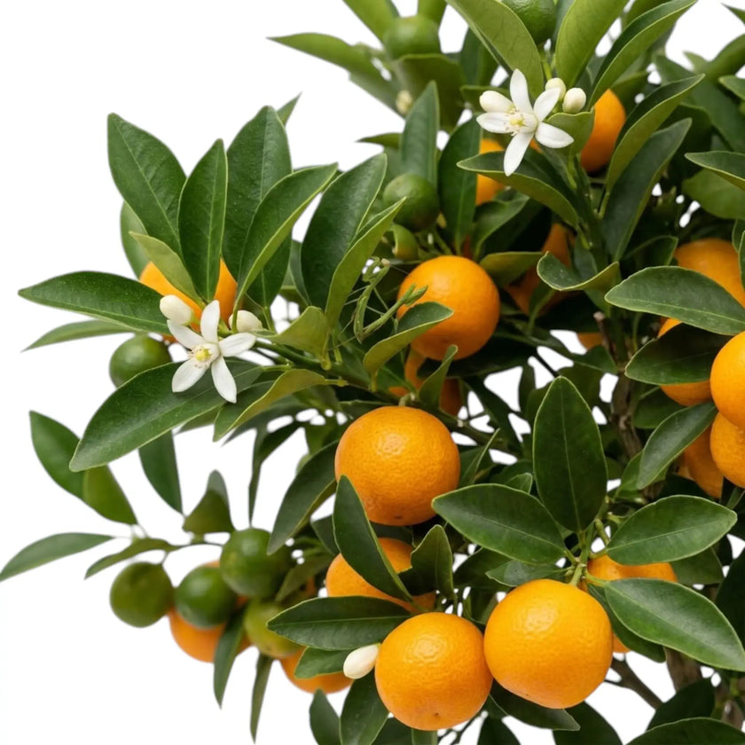 Citrus × microcarpa Calamondin fruit detail showing orange fruit among glossy green leaves