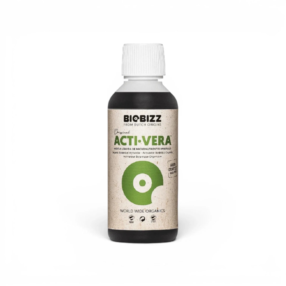 Biobizz Acti Vera 250-ml-Flasche vor weißem Hintergrund