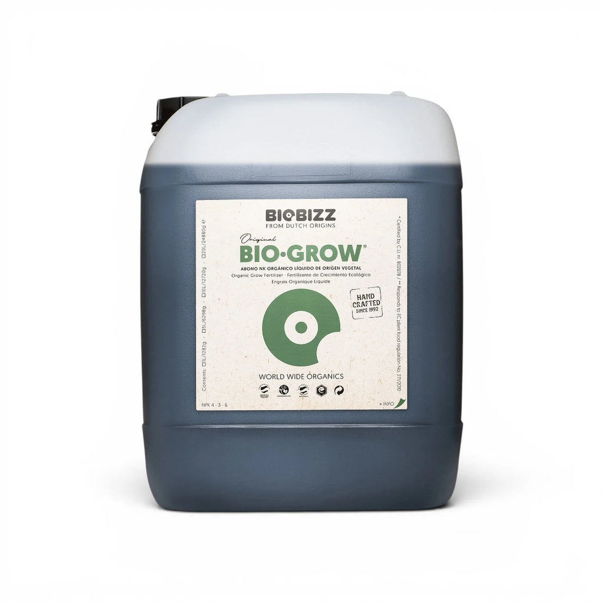 Biobizz Bio Grow 20 L bottle on a white background