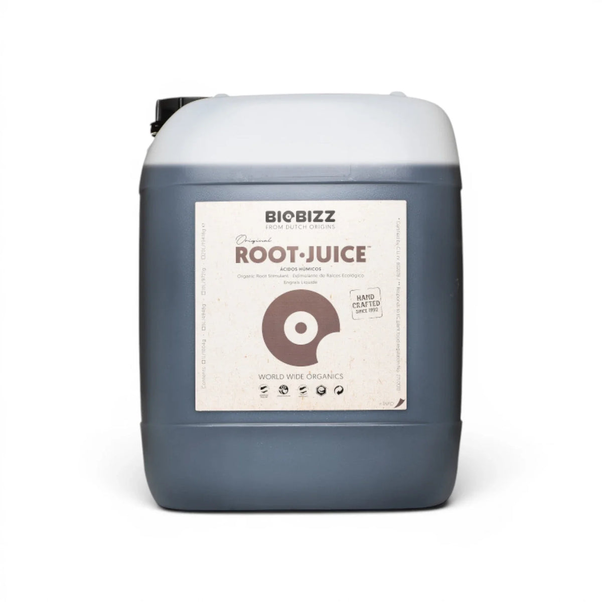 Biobizz Root Juice 10-Liter-Flasche vor weißem Hintergrund