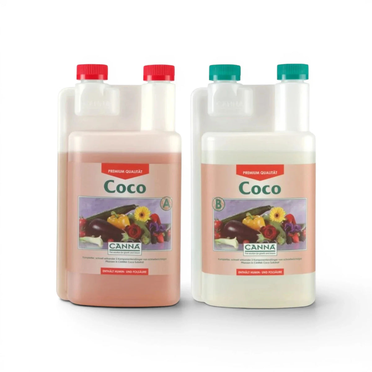 CANNA Coco A+B 1-Liter-Flaschen-Set vor weißem Hintergrund