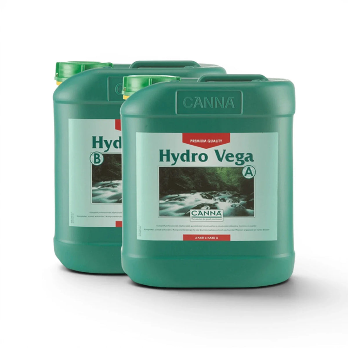 CANNA Hydro Vega A+B 5-Liter-Flaschen-Set vor weißem Hintergrund