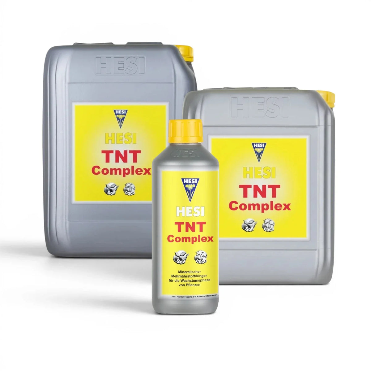 HESI TNT Complex in verschiedenen Flaschengrößen vor weißem Hintergrund