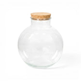 Clear glass jar  Bowl  with a cork lid on a white background
