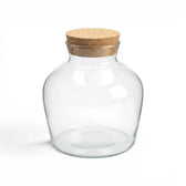 Clear glass jar Dean  with a cork lid on a white background