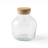 Clear glass jar Dean with a cork lid on a white background