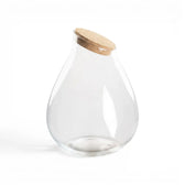 Clear glass jar Drop with a wooden lid on a white background