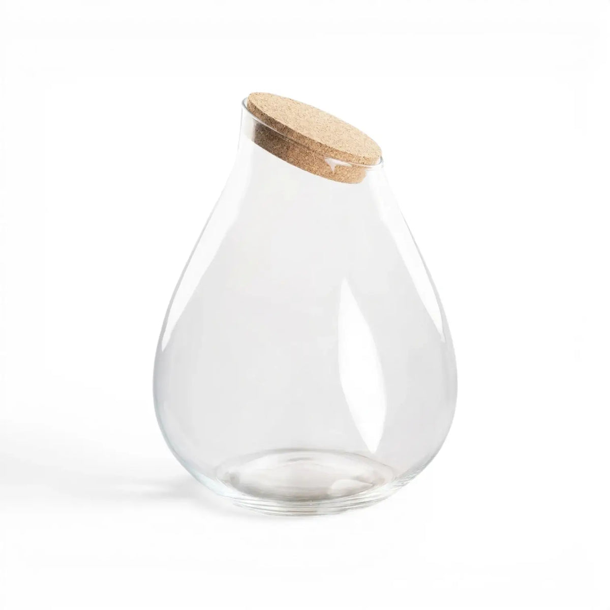 Clear glass jar Drop with a wooden lid on a white background