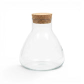 Clear glass carafe Pyramide  with a cork lid on a white background