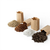 Brown paper bags filled with prayer plant  mix on a white background